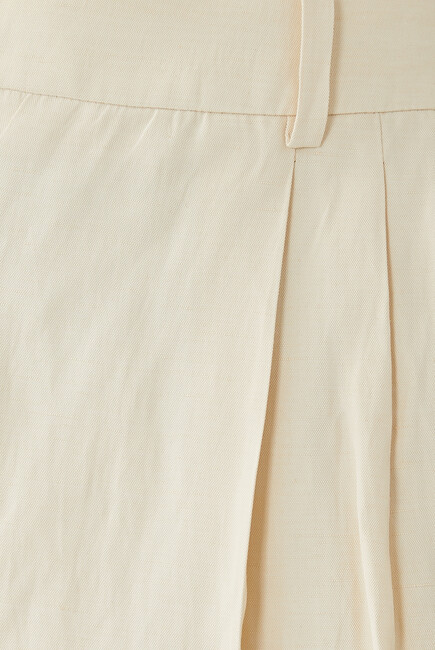 Front-Pleated Linen Blend Pants